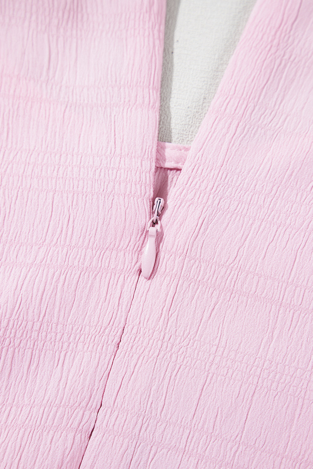 Pink Textured Bubble Sleeve High Waist Mini Dress