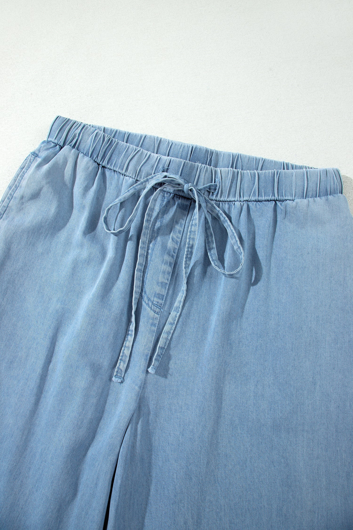Everyday Ruffled Beau Blue Hem Wide-Leg Chambray Pants