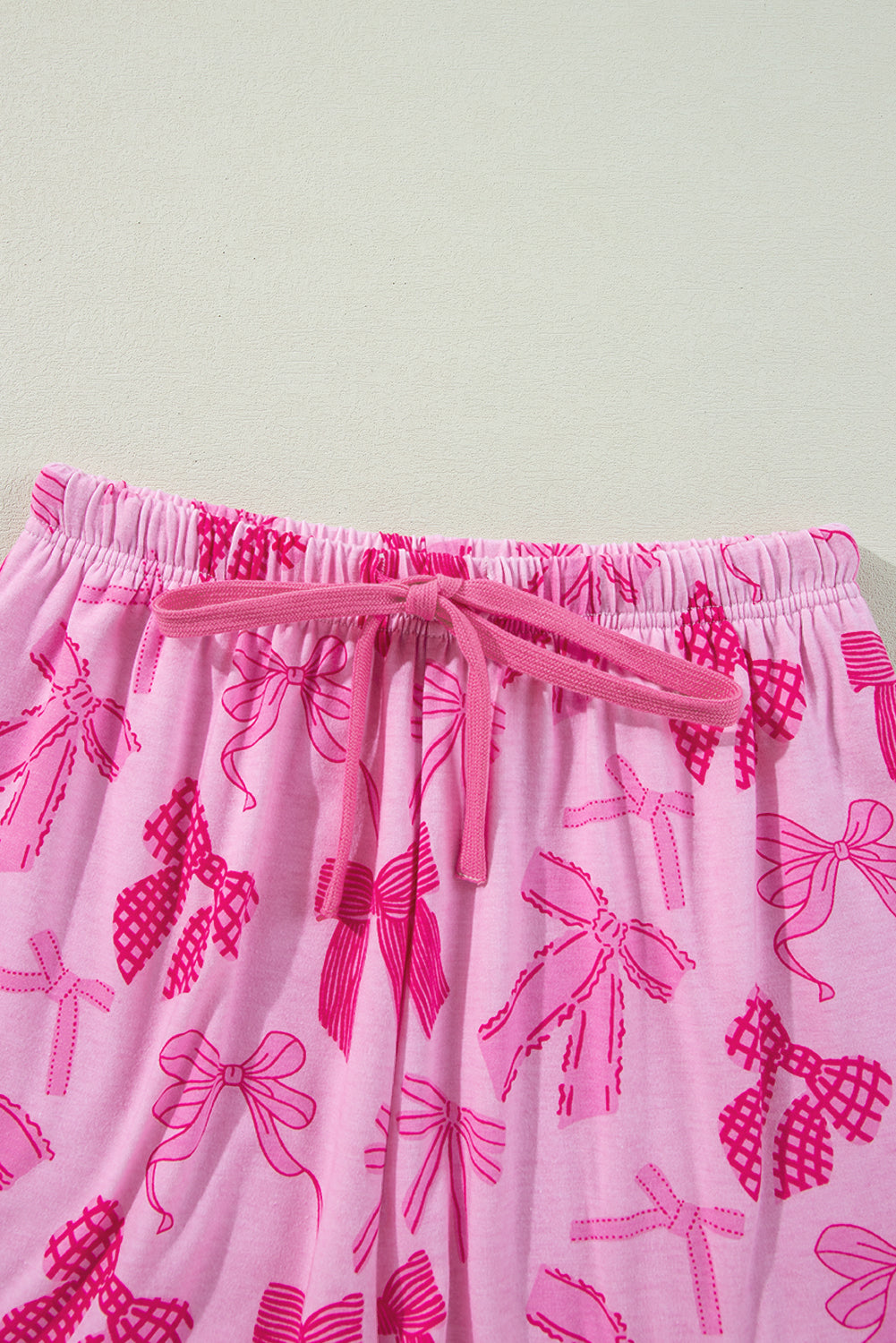 Half Bow Print Sleeve Shirt and Shorts Pajamas Set