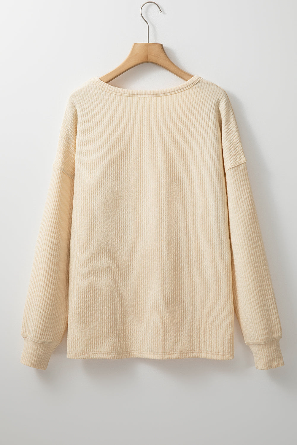 Solid Color Corded Drop Shoulder Long Sleeve Top