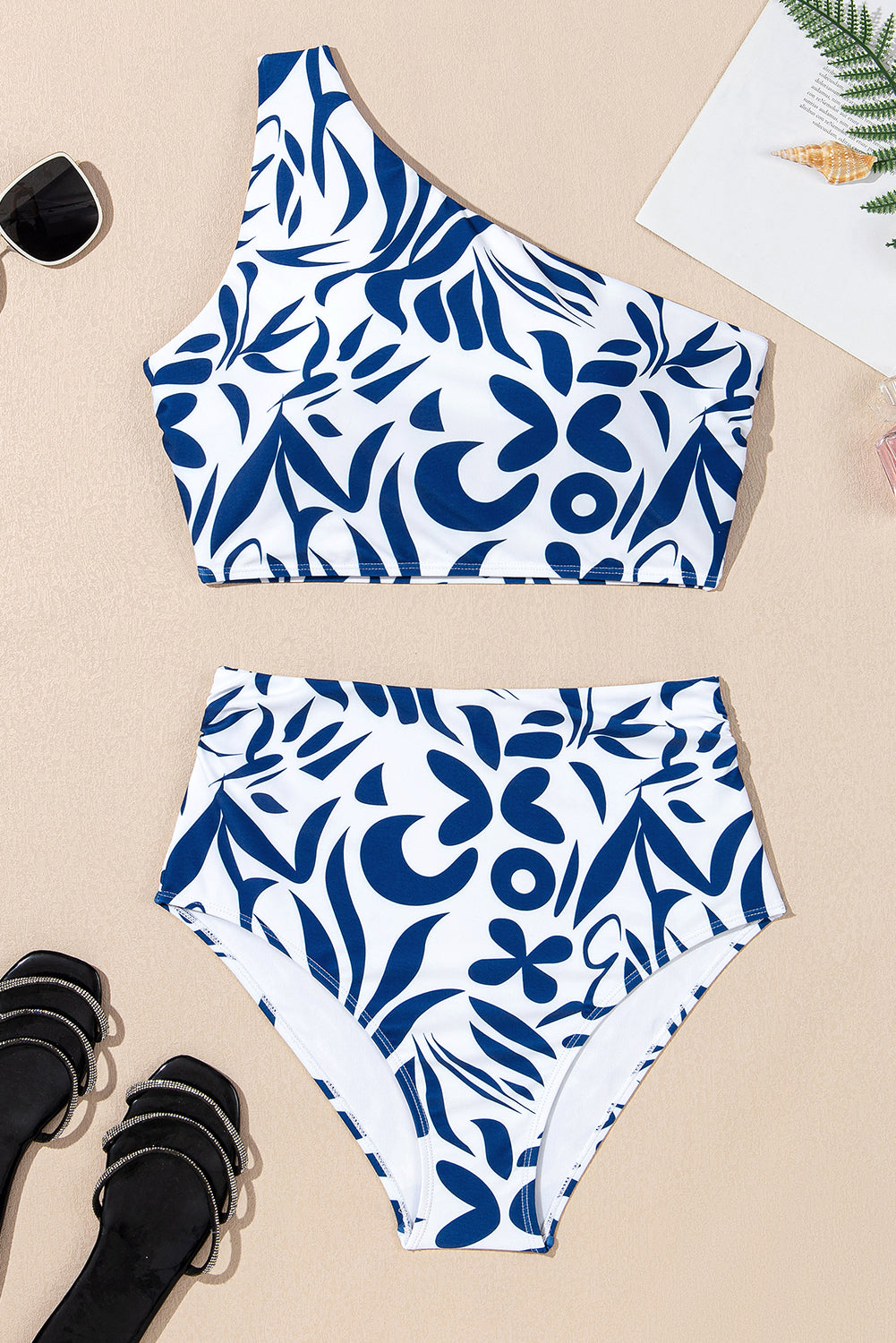 Printed One-shoulder High Waisted Bikini