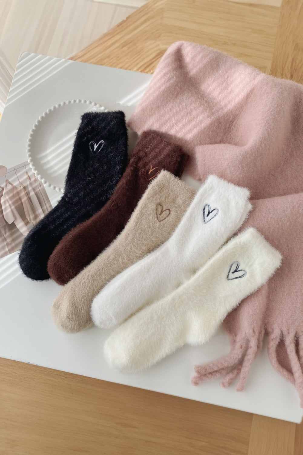 Heart Embroidered Soft Thick Crew Socks