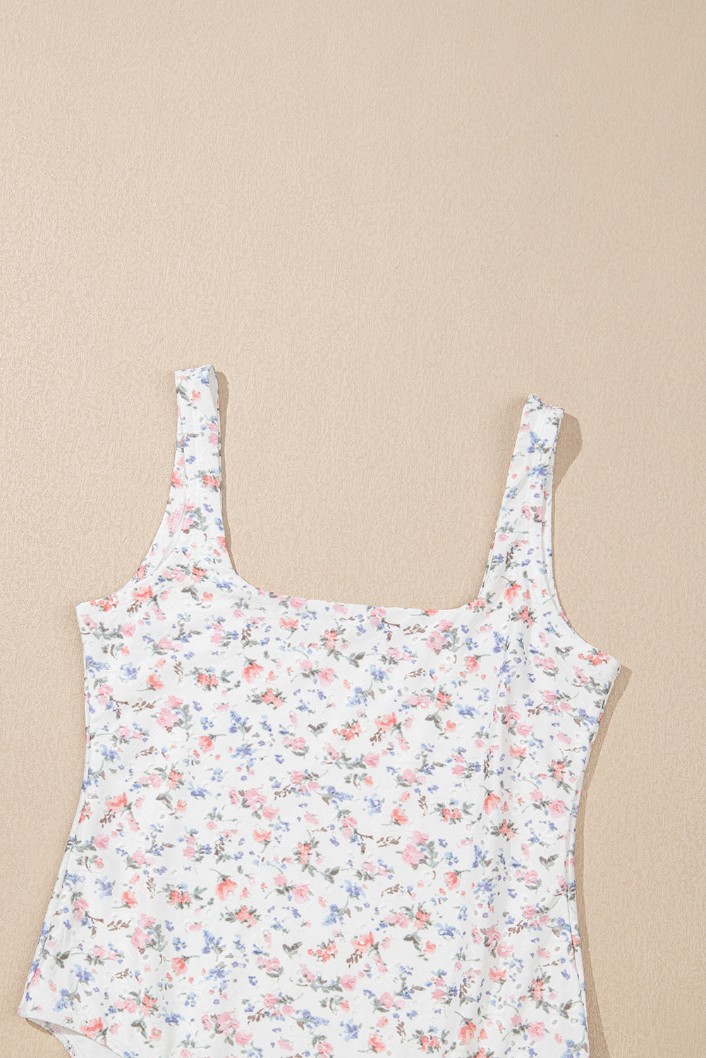 White Floral Square Neck Sleeveless Bodysuit