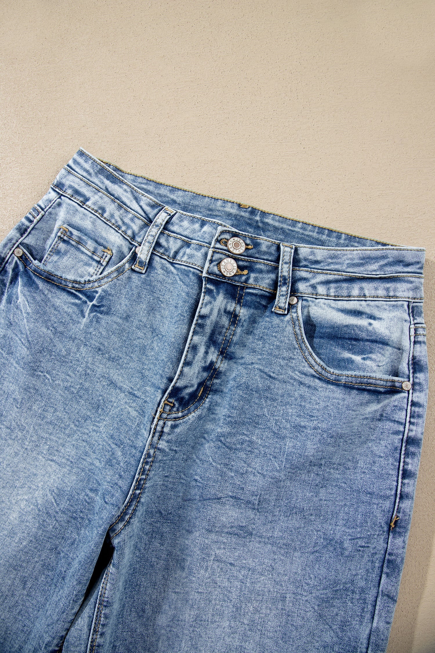 Beau Blue Fashion Blue Acid Wash Pocket Detail Flare Jeans