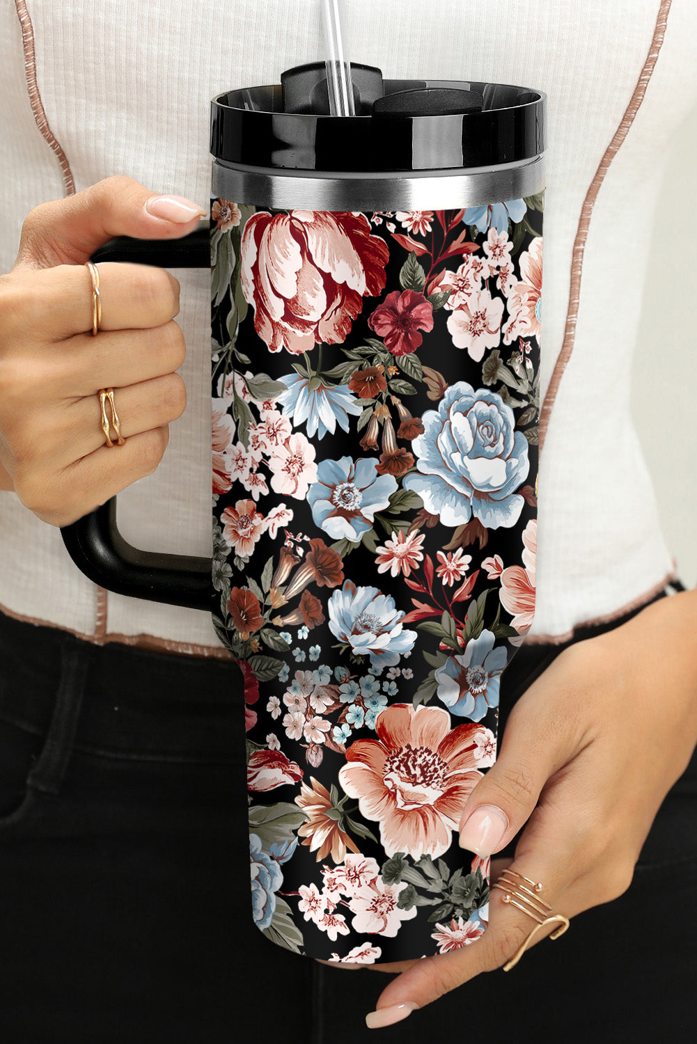 Floral-Print Stainless Steel Large Portable Cup 40oz