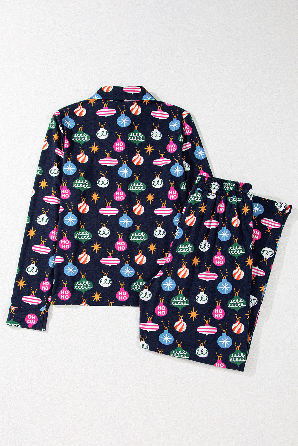 Lights Colorful Christmas Print Shirt and Pants Pajama Set