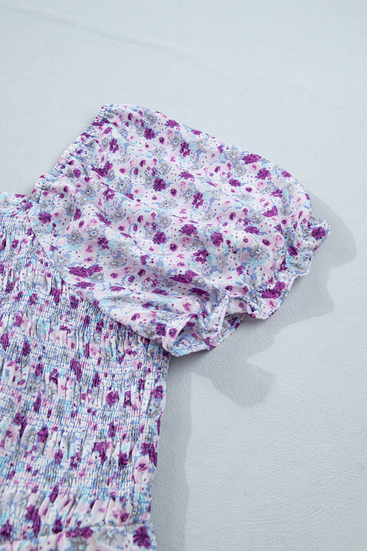Size Floral-Print Plus Floral-Print Square Neck Smocked Maxi Dress in Purple