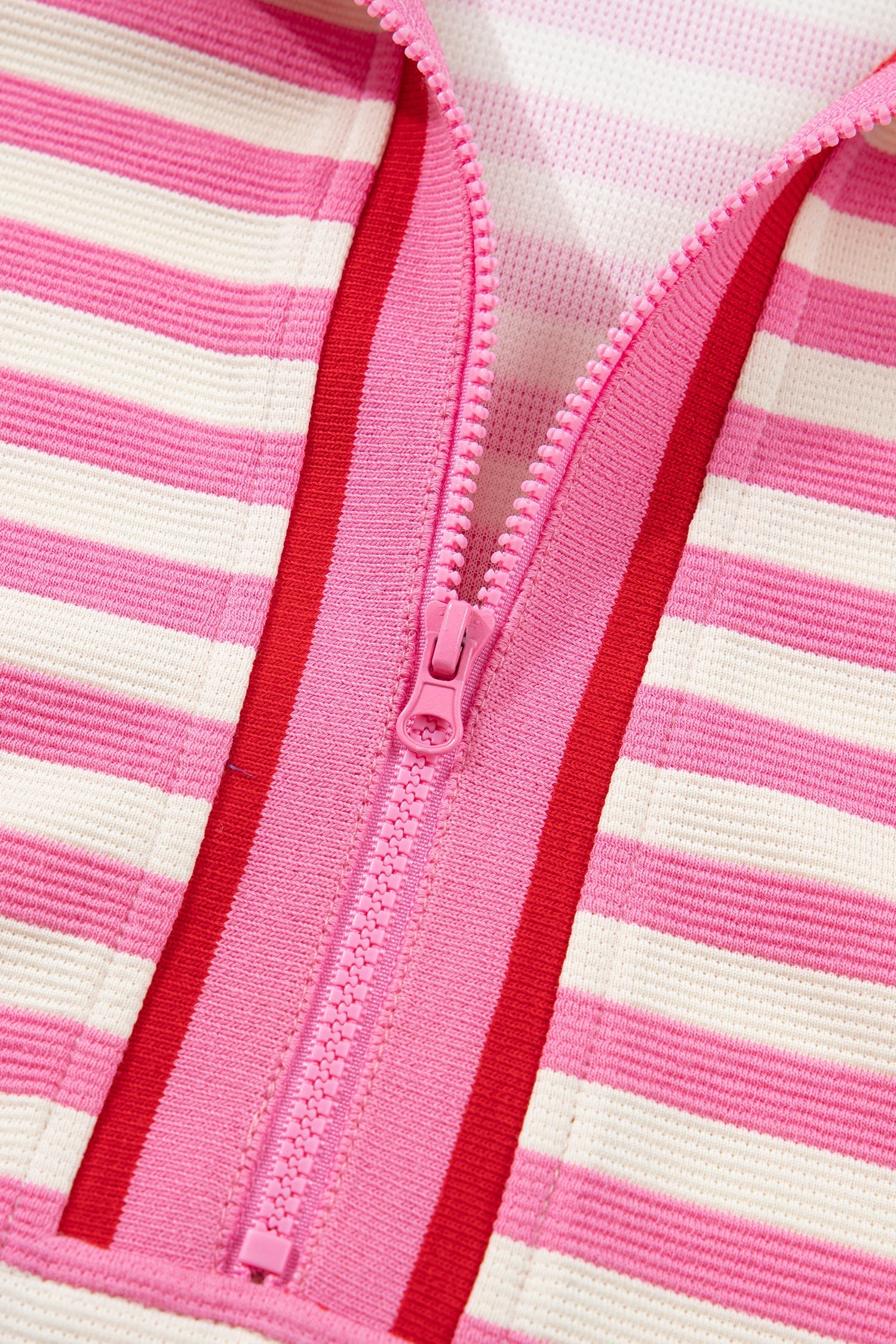 Textured Sachet Pink Stripe Print Contrast Trim Zip Collar Sleeveless 2pcs Skort Set