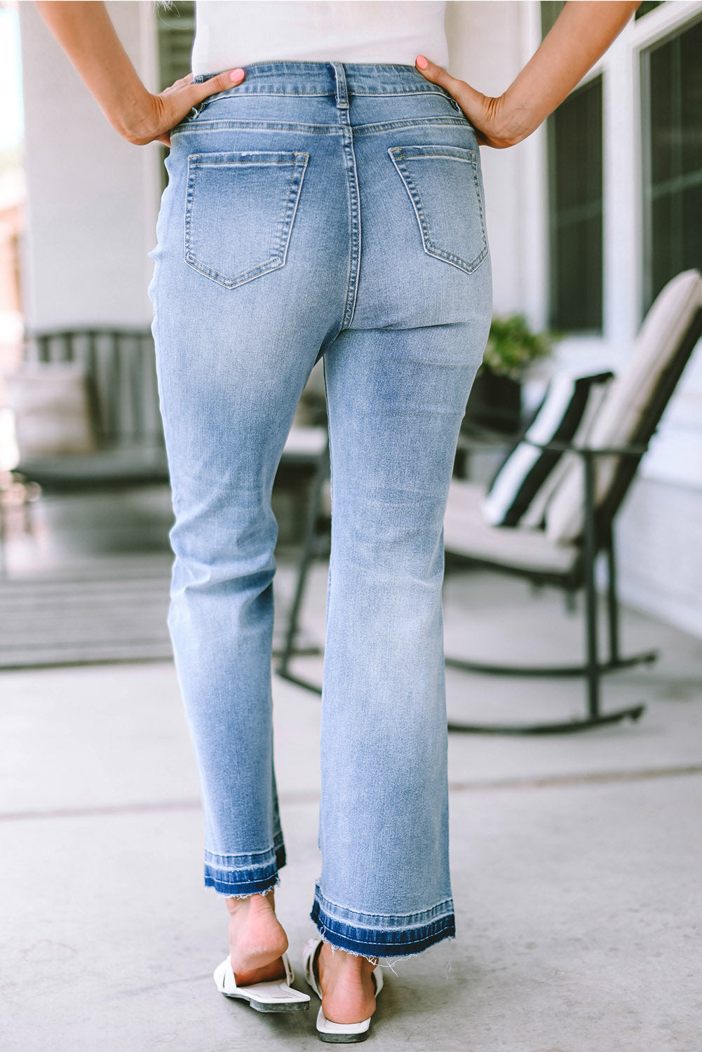 Women's High-Rise Button-Front Distressed Flared Jeans