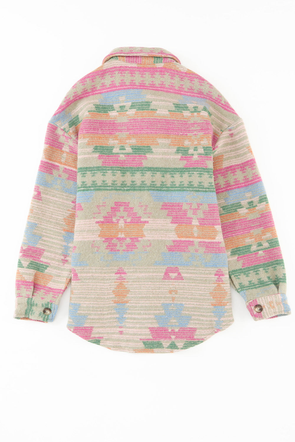 Women's Shacket Featuring Pink Western Aztec-Pattern Button Flap Pocket