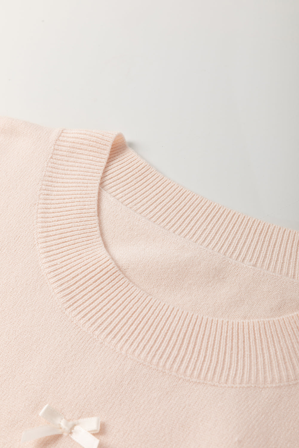 Polished Embellished Pearl Bow Dolman Short-Sleeved Knit Top