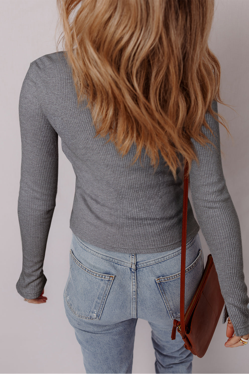 Knit Button Rib-Knit Button Down Slim Cardigan in Sleet