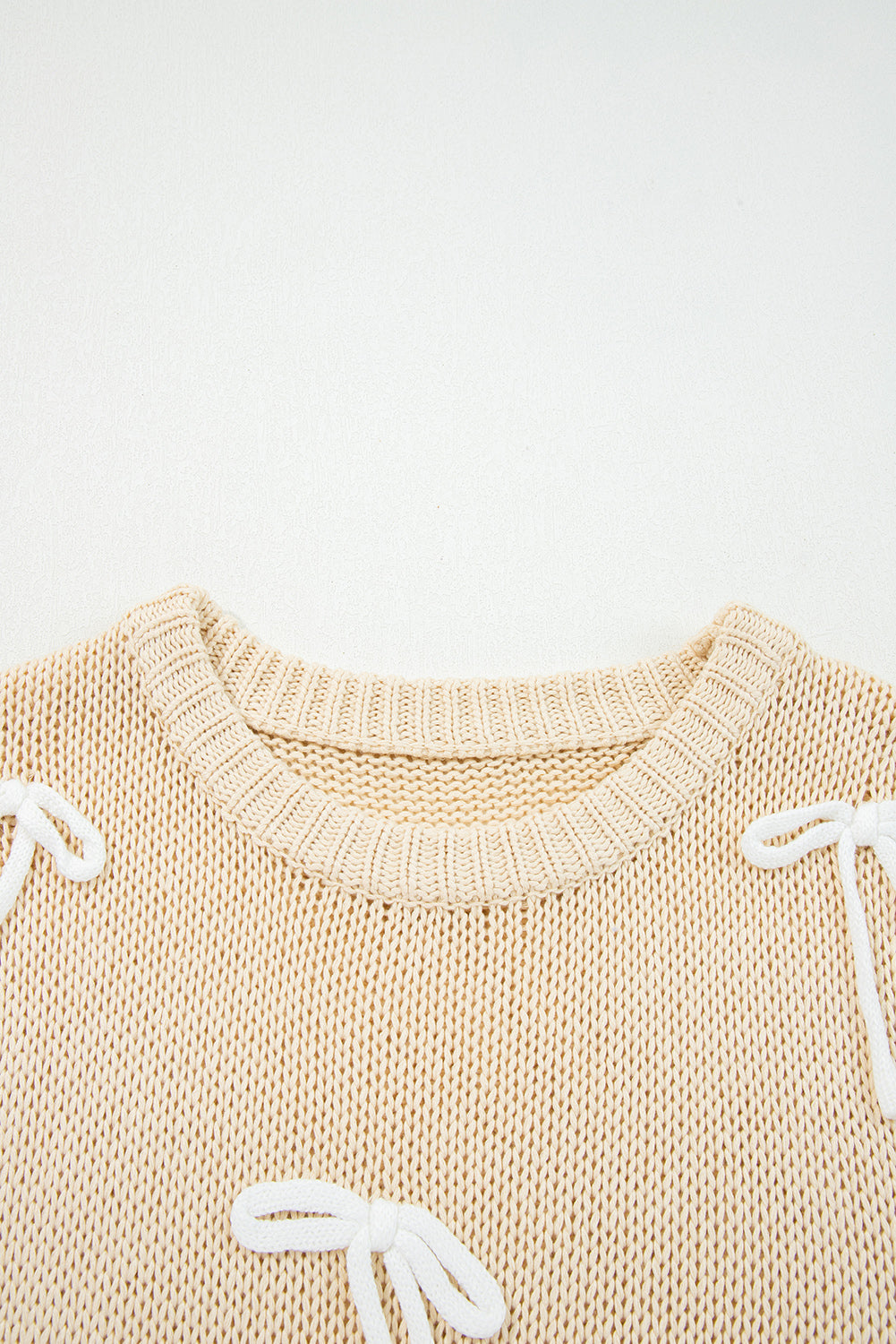 Applique Cap Bowknot Cap Sleeve Knit Top
