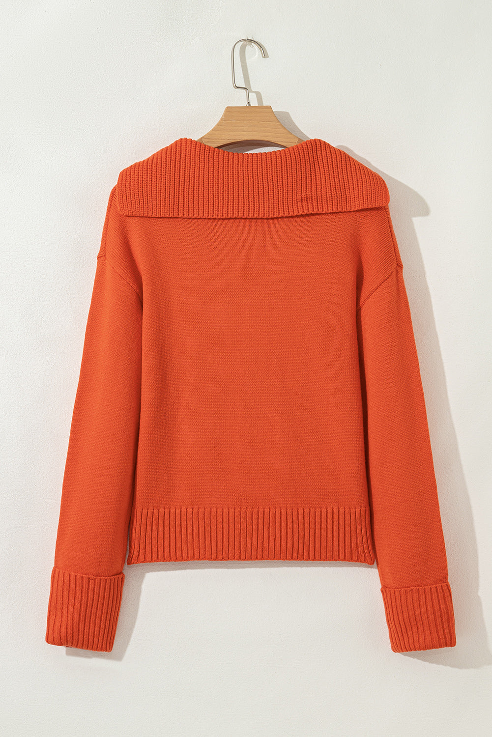 Collared V-Neck Rib-Knit Edge Sexy Refined Knit Top
