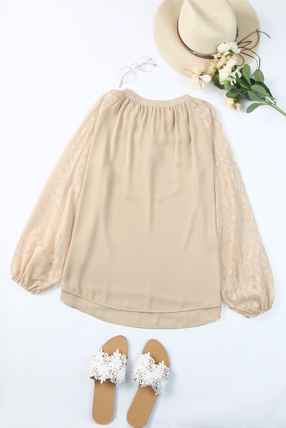 Women's Blouse Featuring Mesh Split Neck