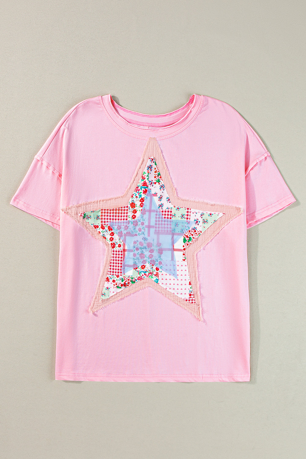 T-shirt ample patchwork étoiles rose