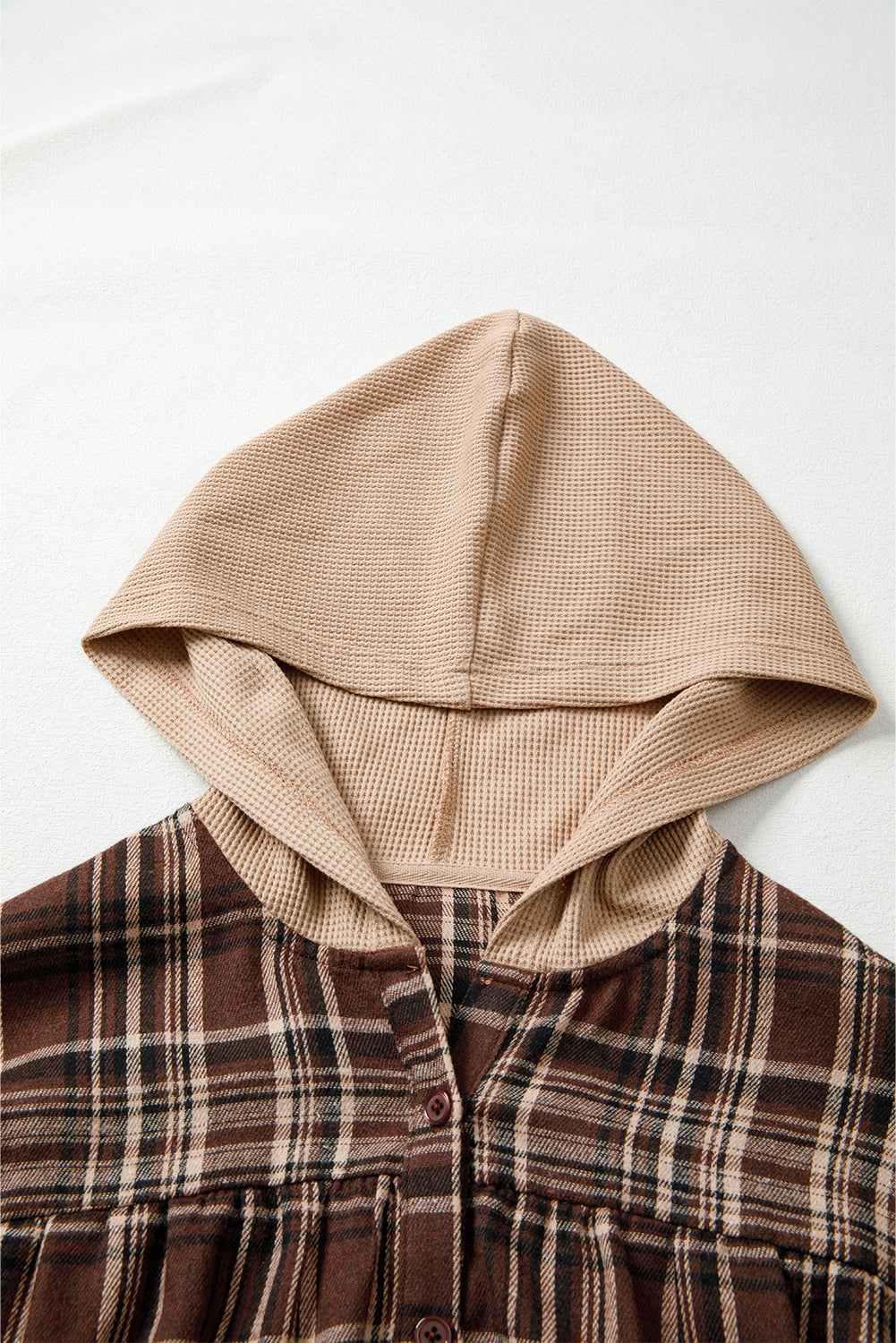 Long-Sleeved Plaid Patchwork Button Hooded Blouse