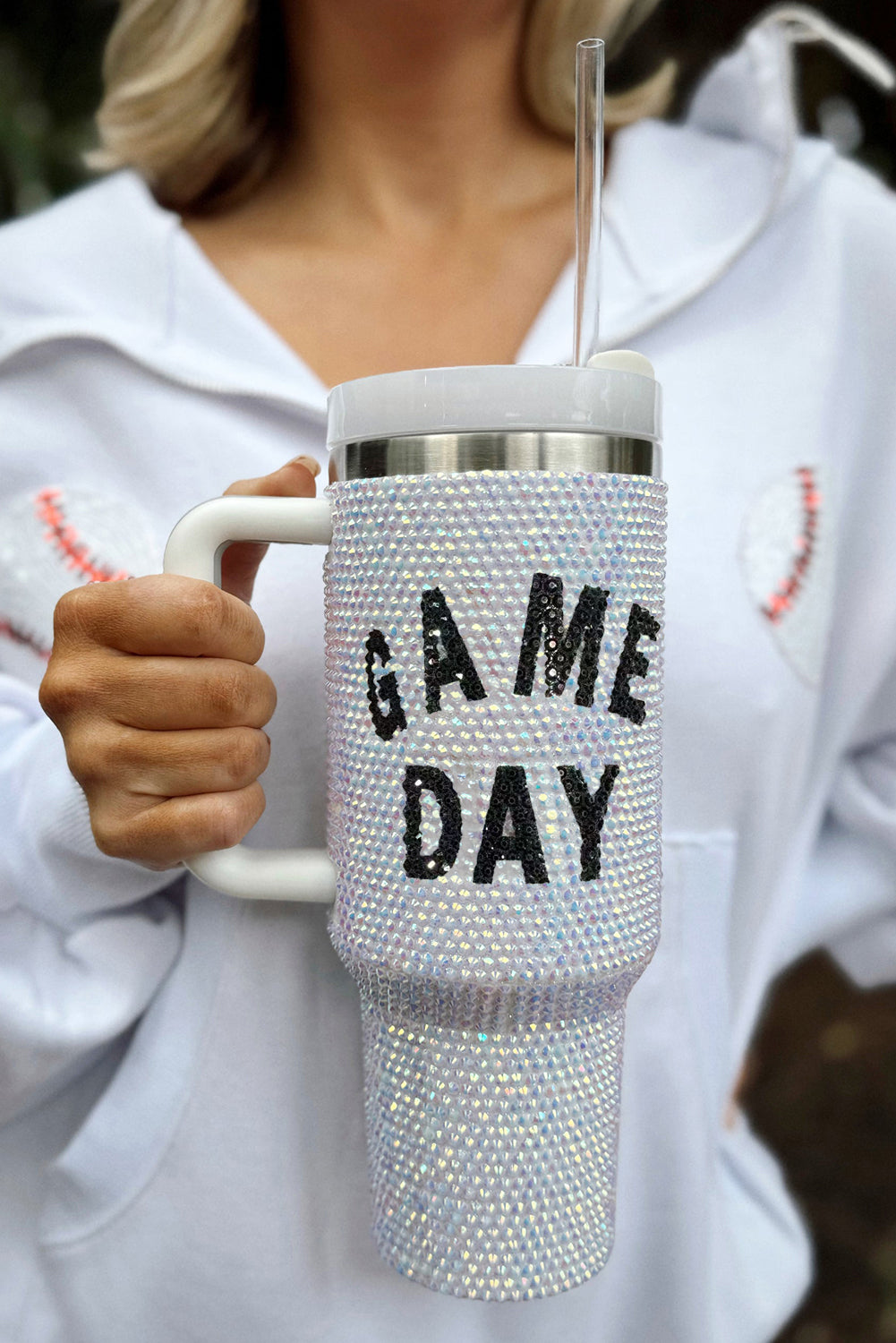 DAY Rhinestone GAME Rhinestone Handle Large Tumbler 40oz