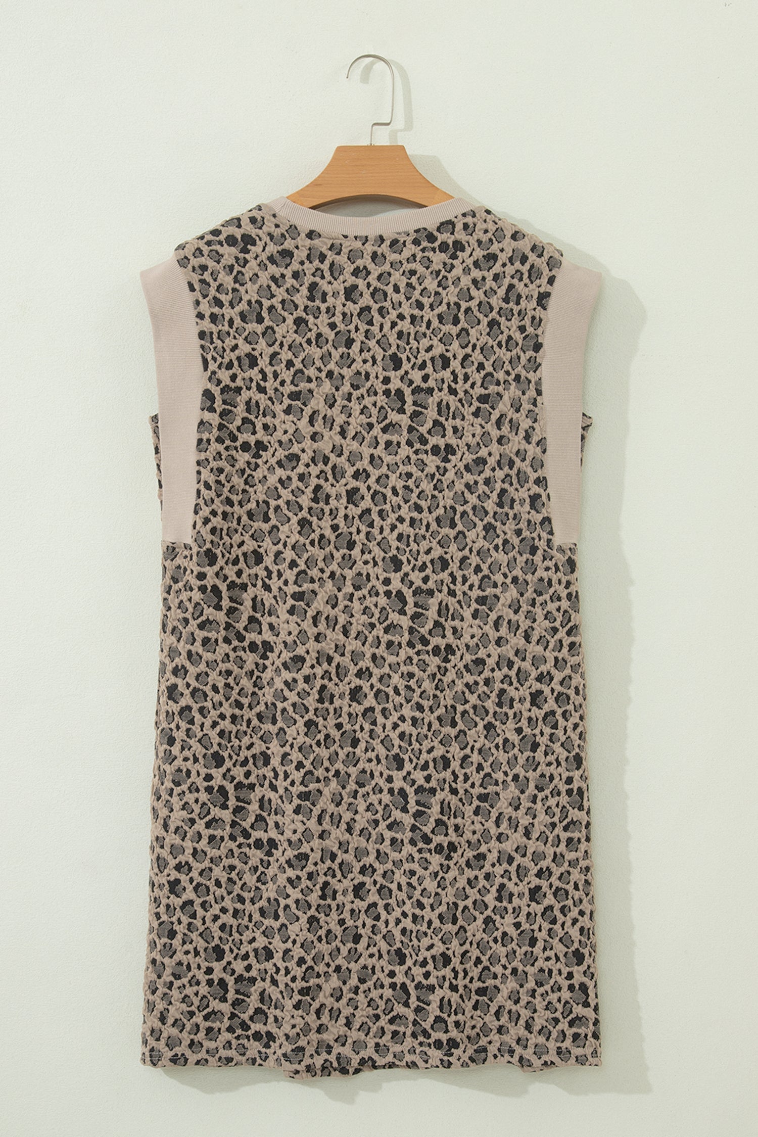 Leopard Textured Sleeveless Mini Dress Featuring Pockets