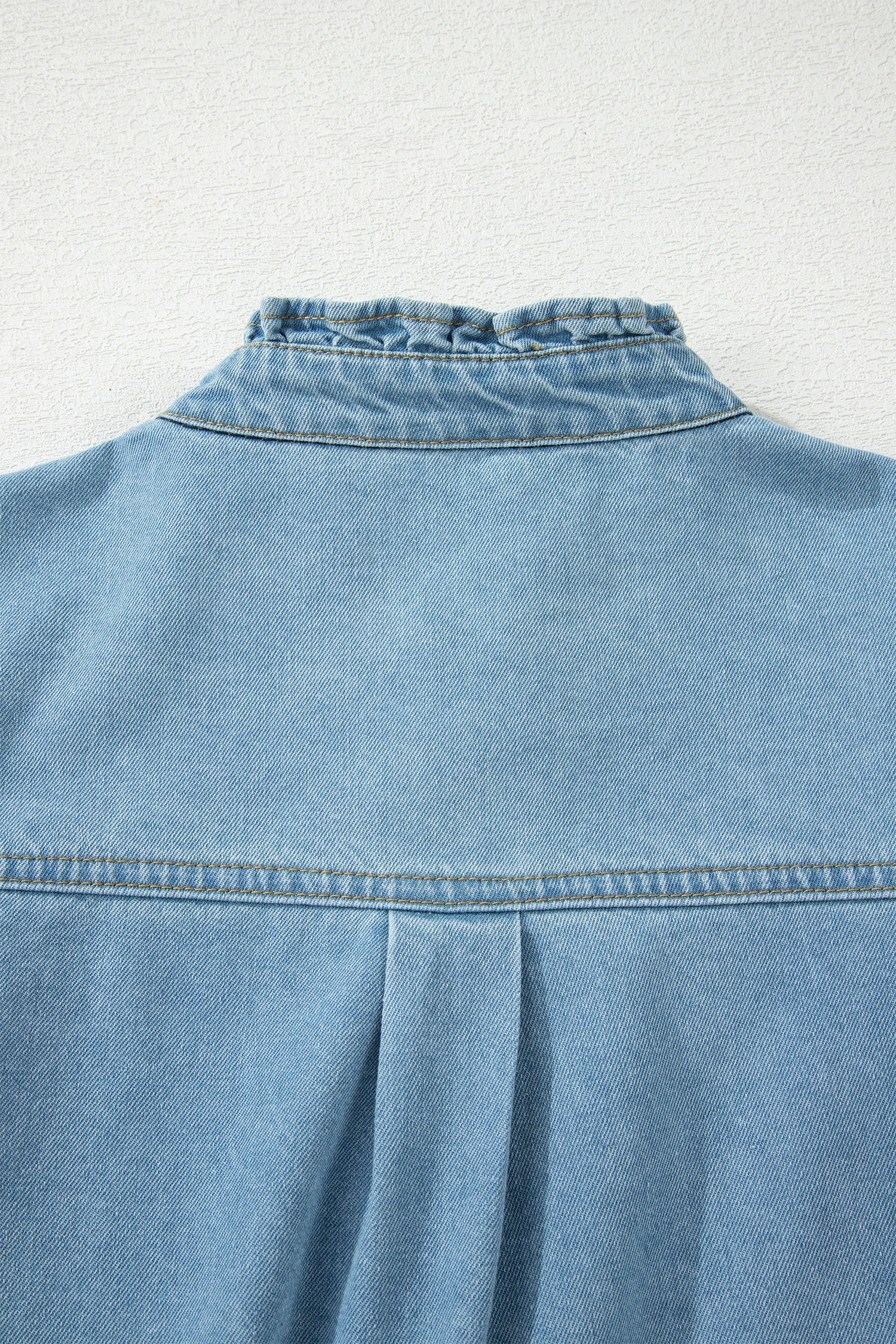 Frilled Down Detail Button Ruffle Short-Sleeved Denim Mini Dress