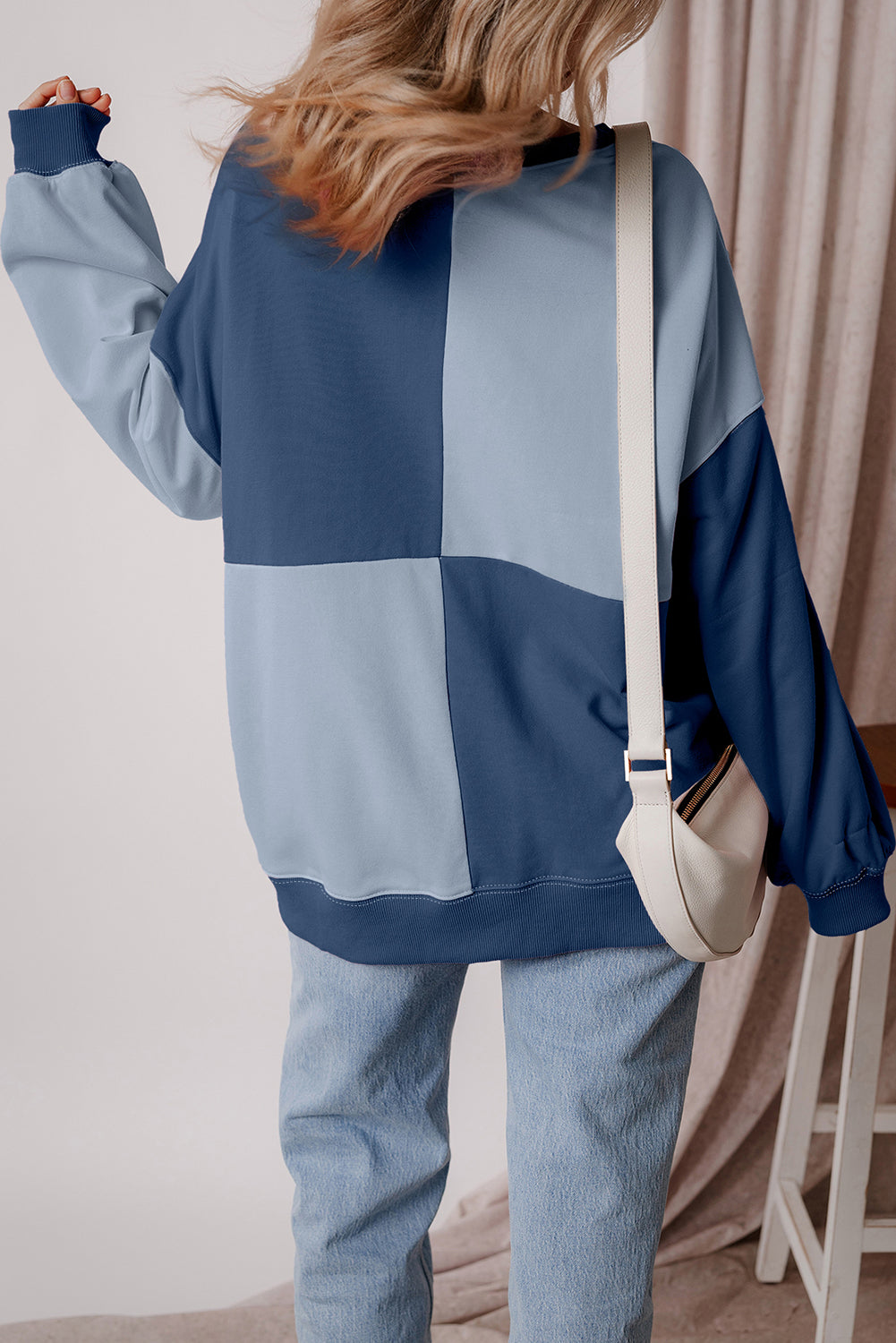 Henley High Colorblock High Low Oversize Sweatshirt
