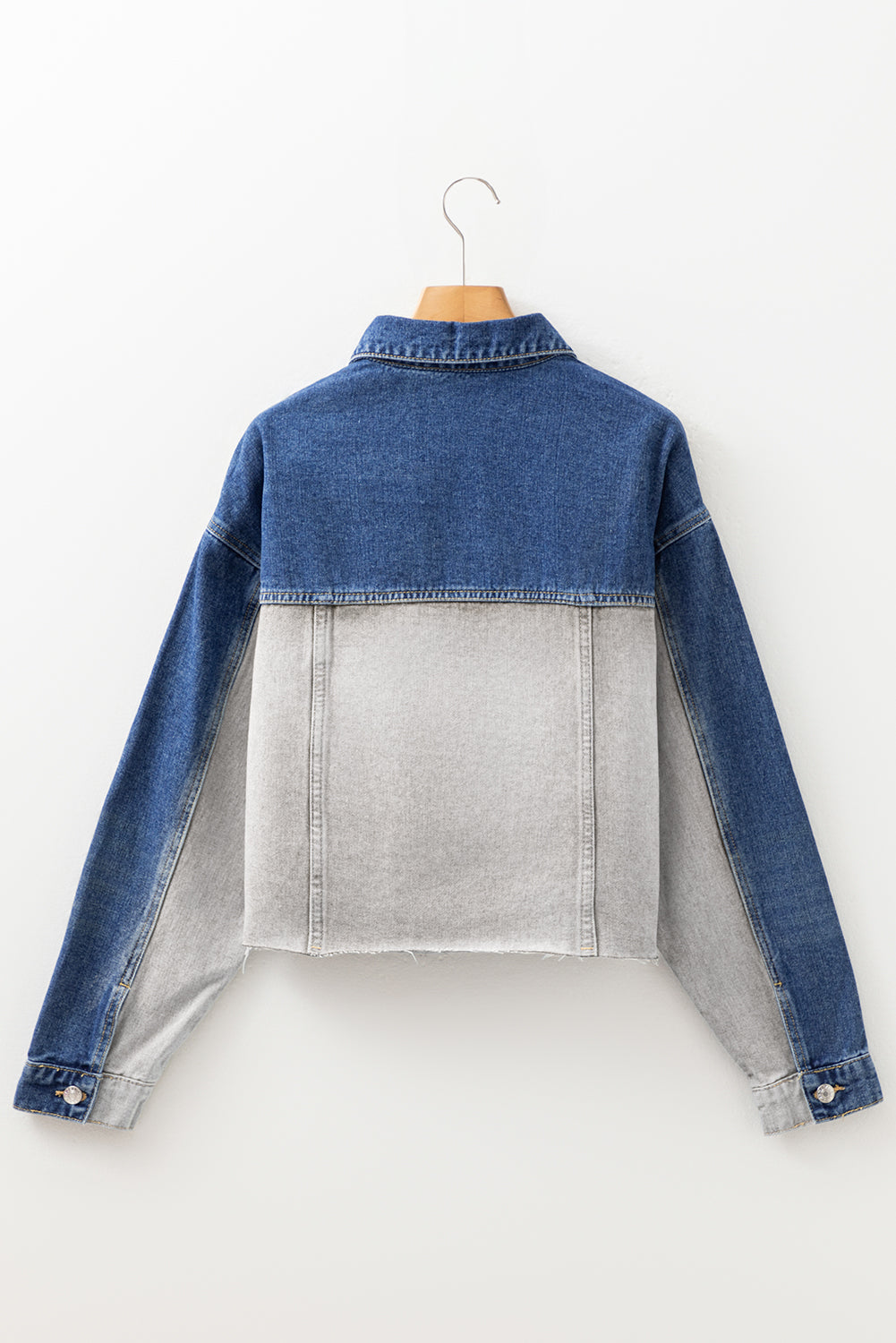 Flap Colorblock Patchwork Detail Distress Denim Jacket