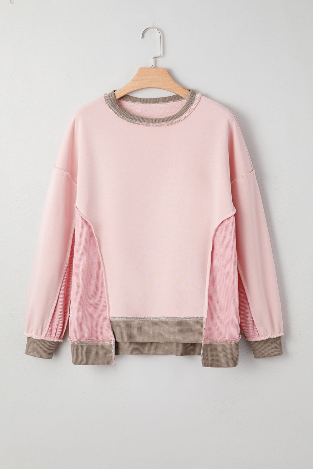 Colorblock Waffle Mix Texture Patchwork Oversize Sweatshirt
