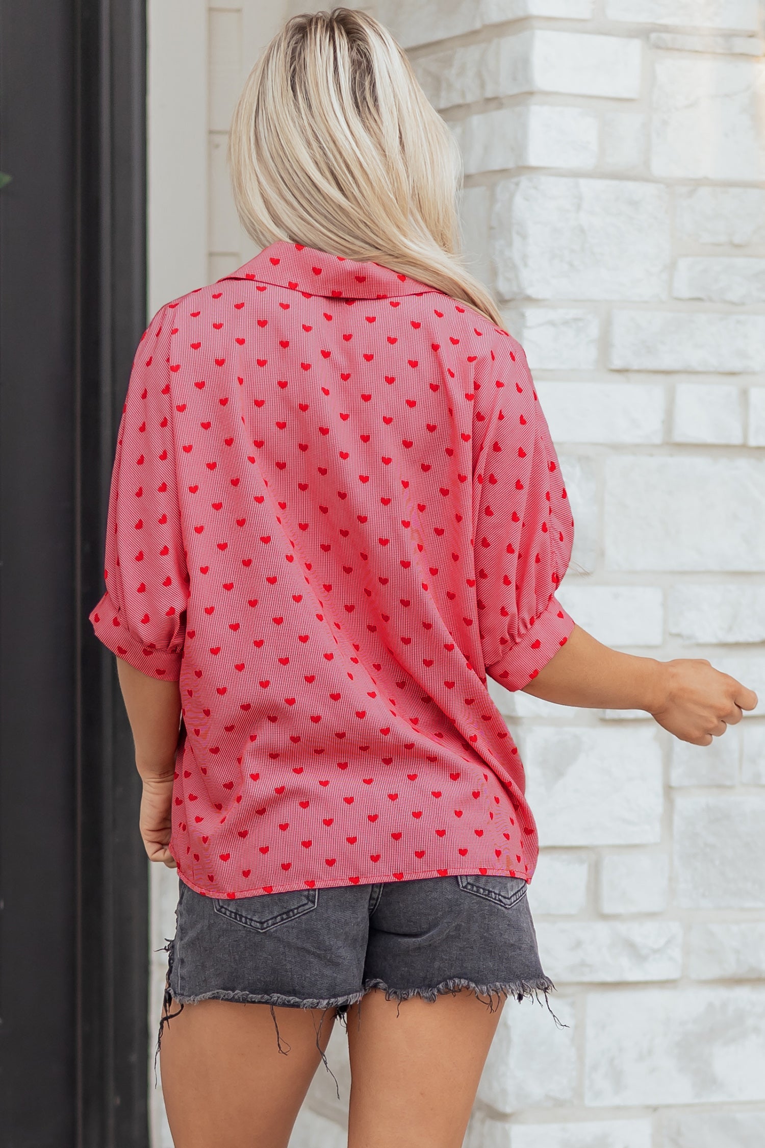 Shape Print Heart Print Half Sleeve Loose Valentine Shirt