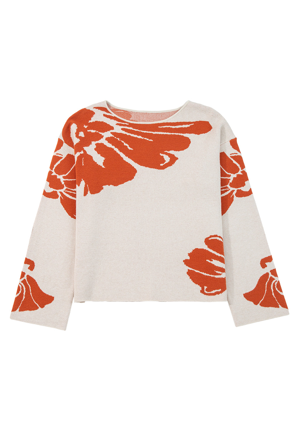 Bold Wide Flower Pattern Sleeve Baggy Knit Top