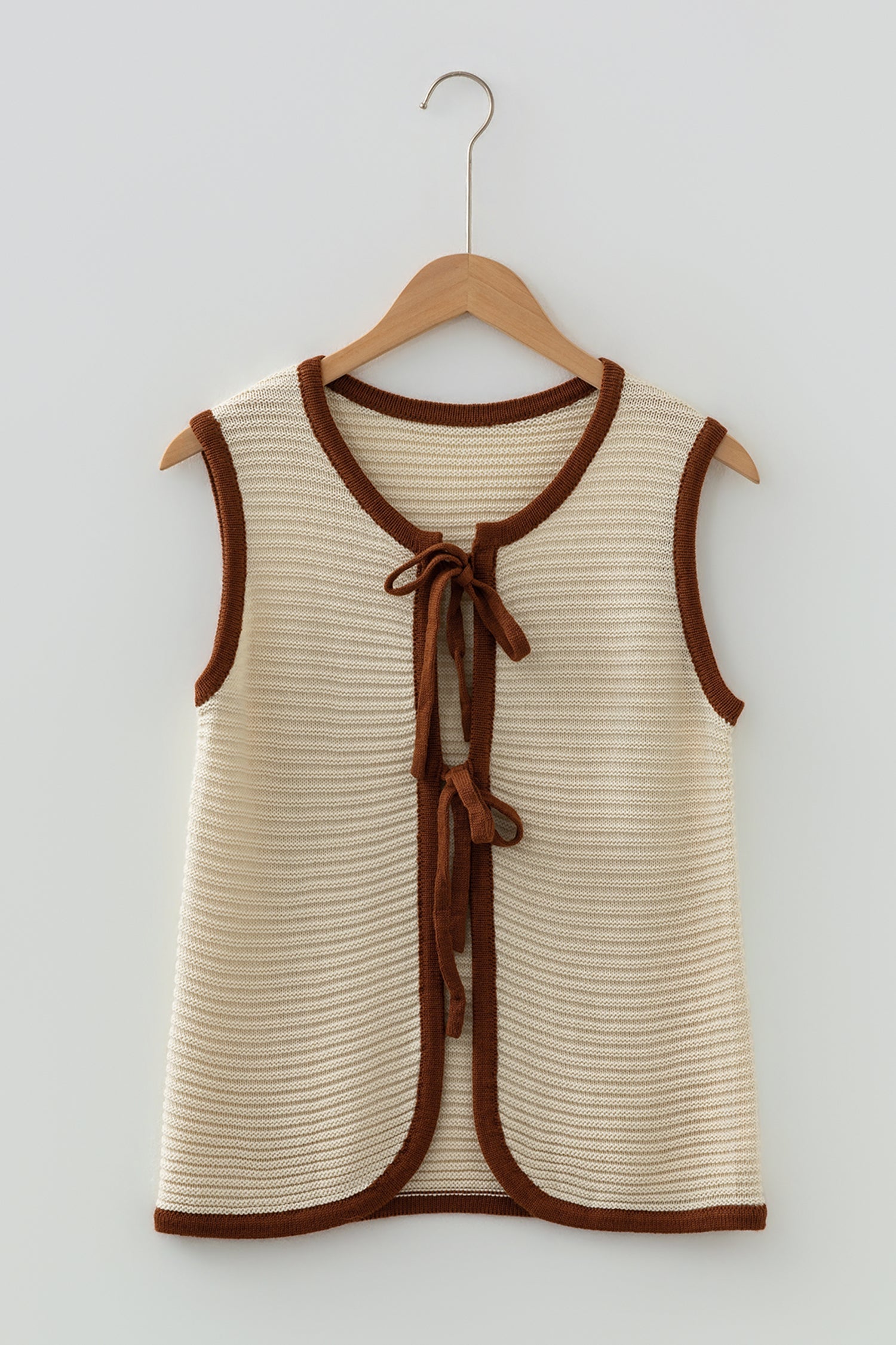 Horizontal Contrast Rib-Knit Knit Trim Ties Front Knit Top Vest
