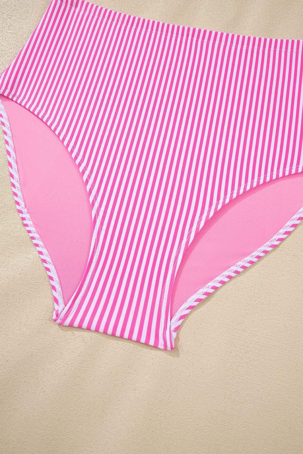 Stripe Print Rose Print Knot Straps 2pcs High-Waisted Bikini Swimsuit