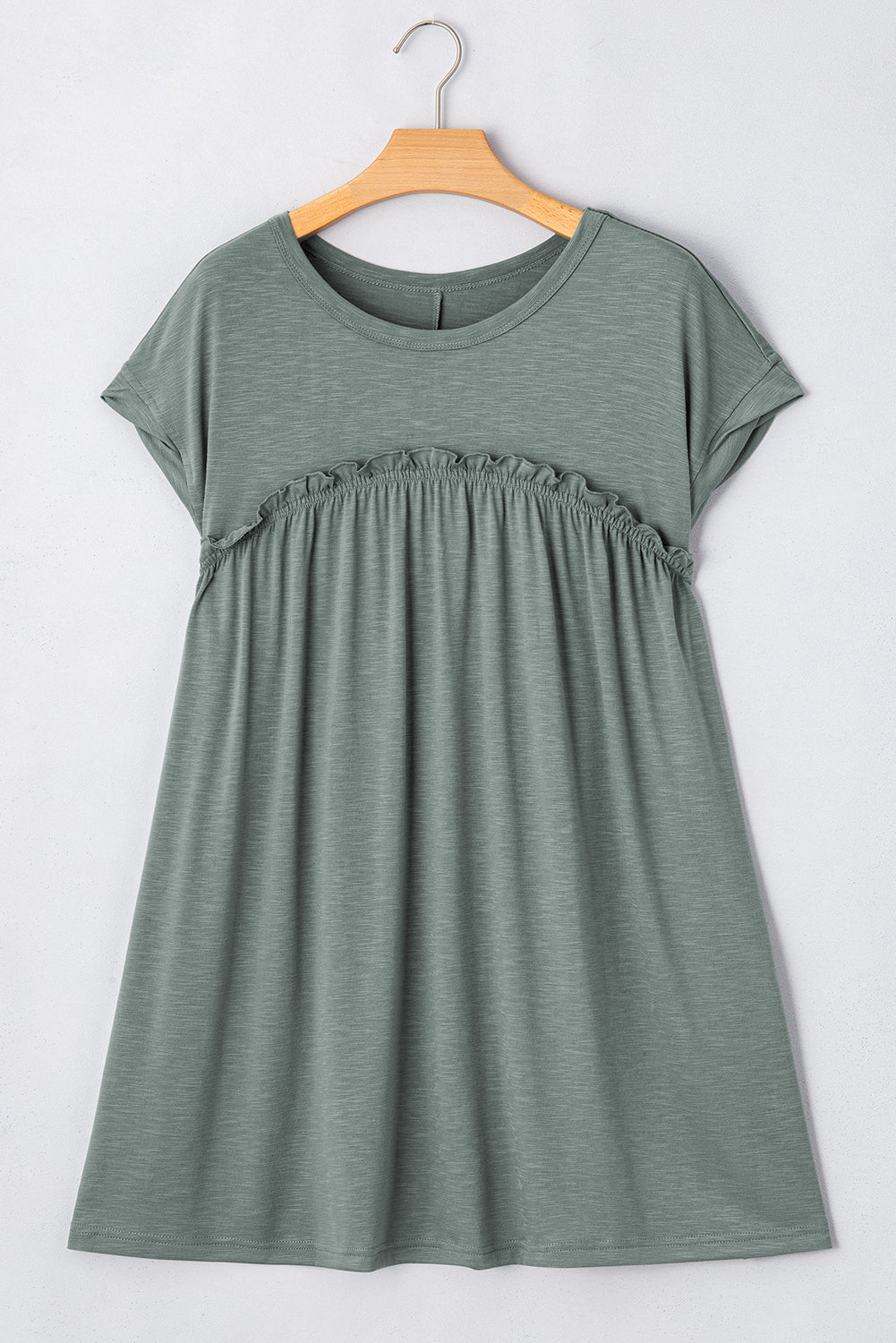 Frilled Gathered Seam T Shirt Dress