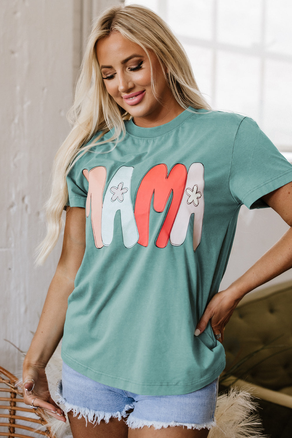 MAMA Printed Mineral Wash Crewneck T Shirt