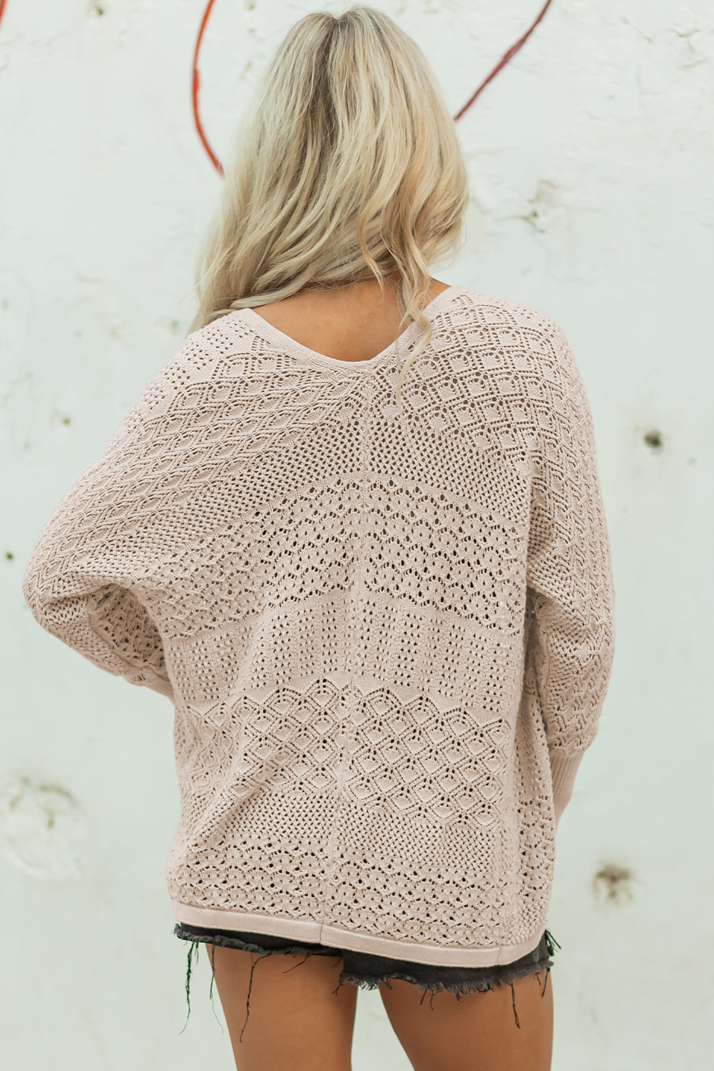 Mix Pattern Hollowed Knit Open-Front Cardigan