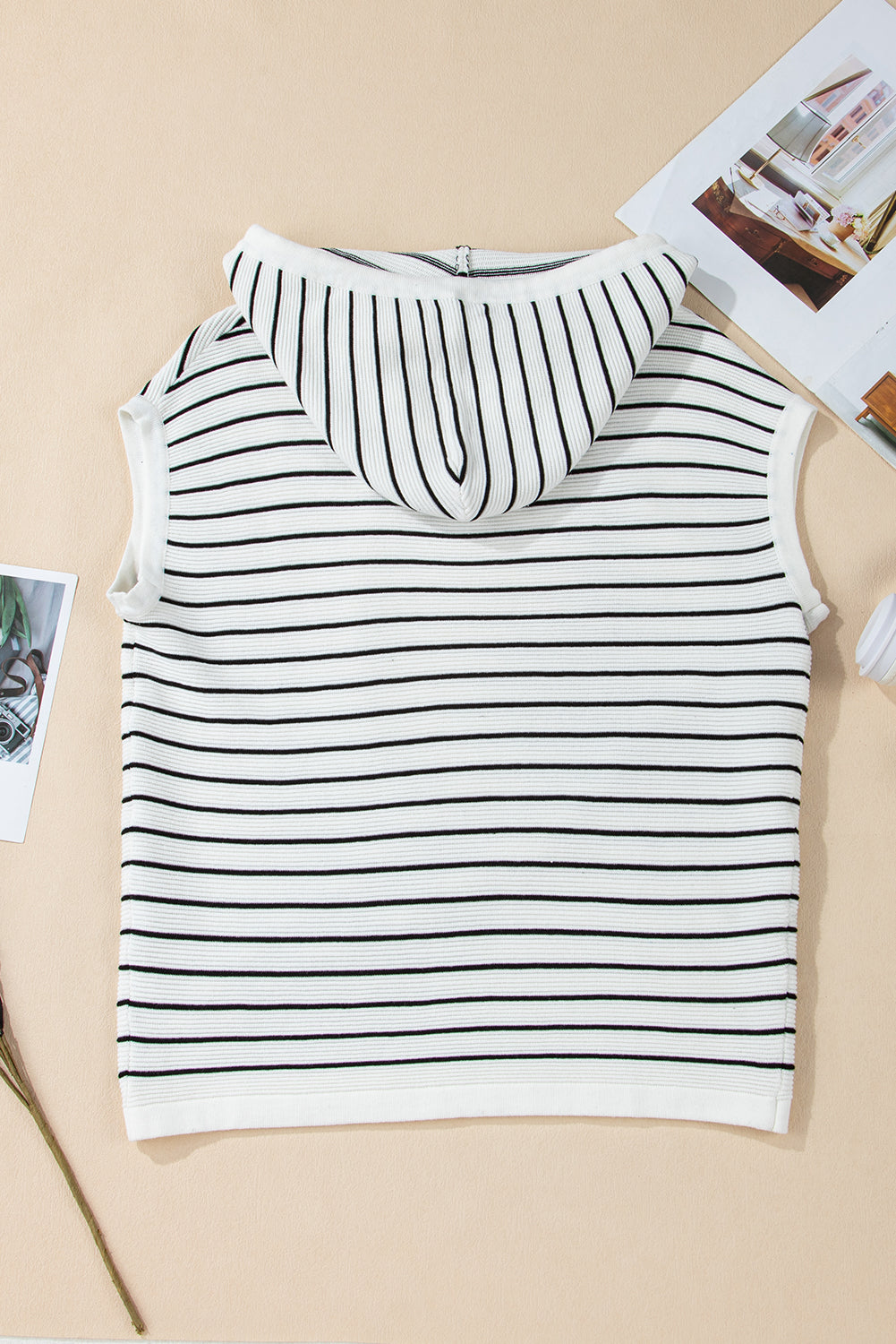 White Stripe Hooded Loose Sweater T Shirt