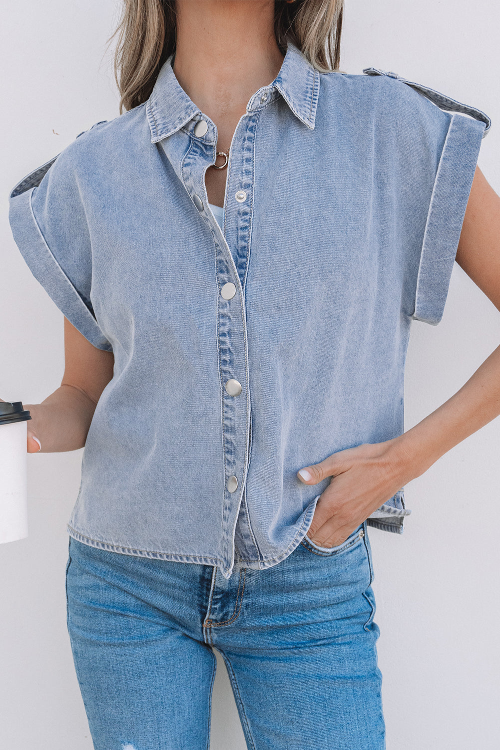Denim Pinup Folded Short Cap Sleeve Shirt