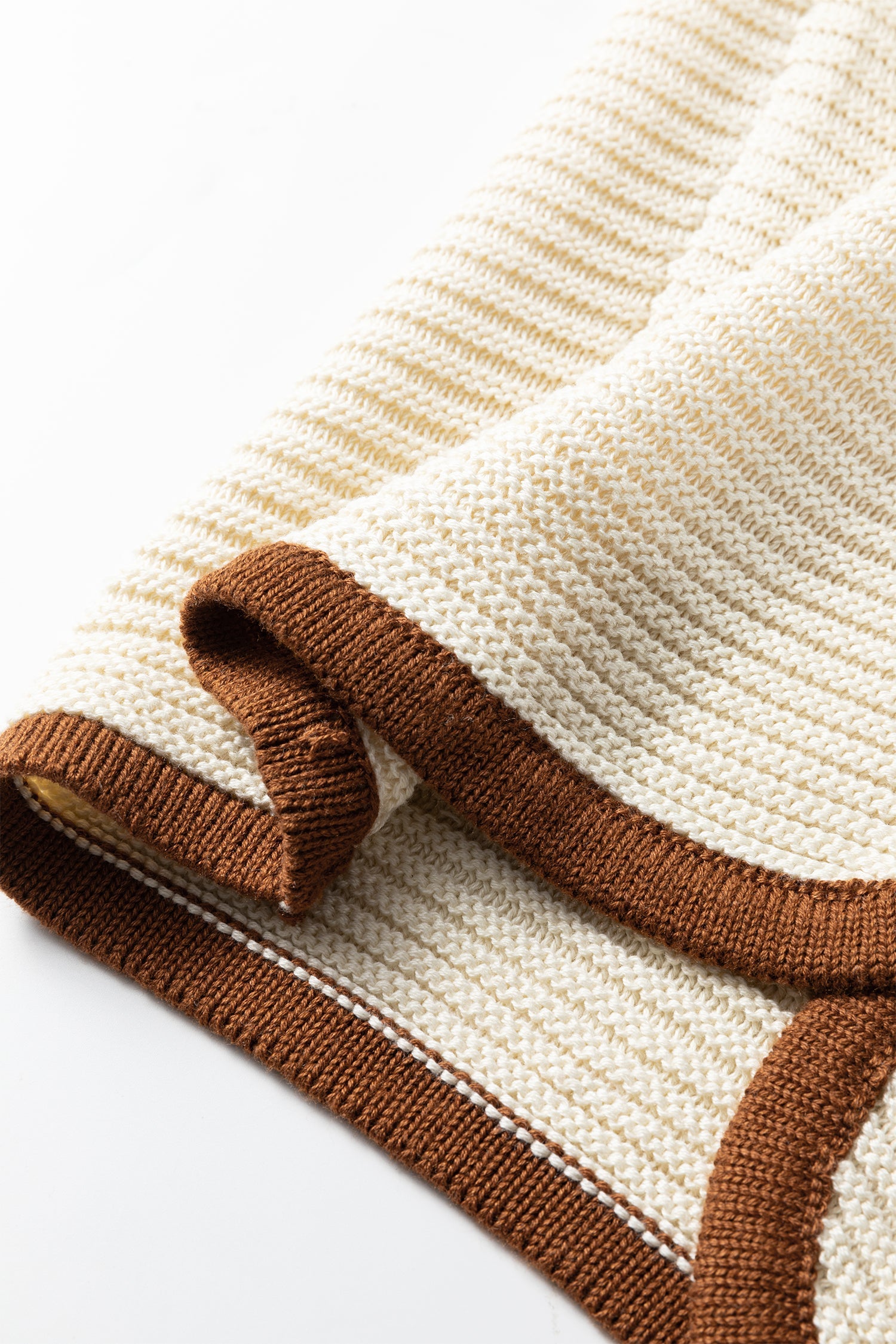 Horizontal Contrast Rib-Knit Knit Trim Ties Front Knit Top Vest