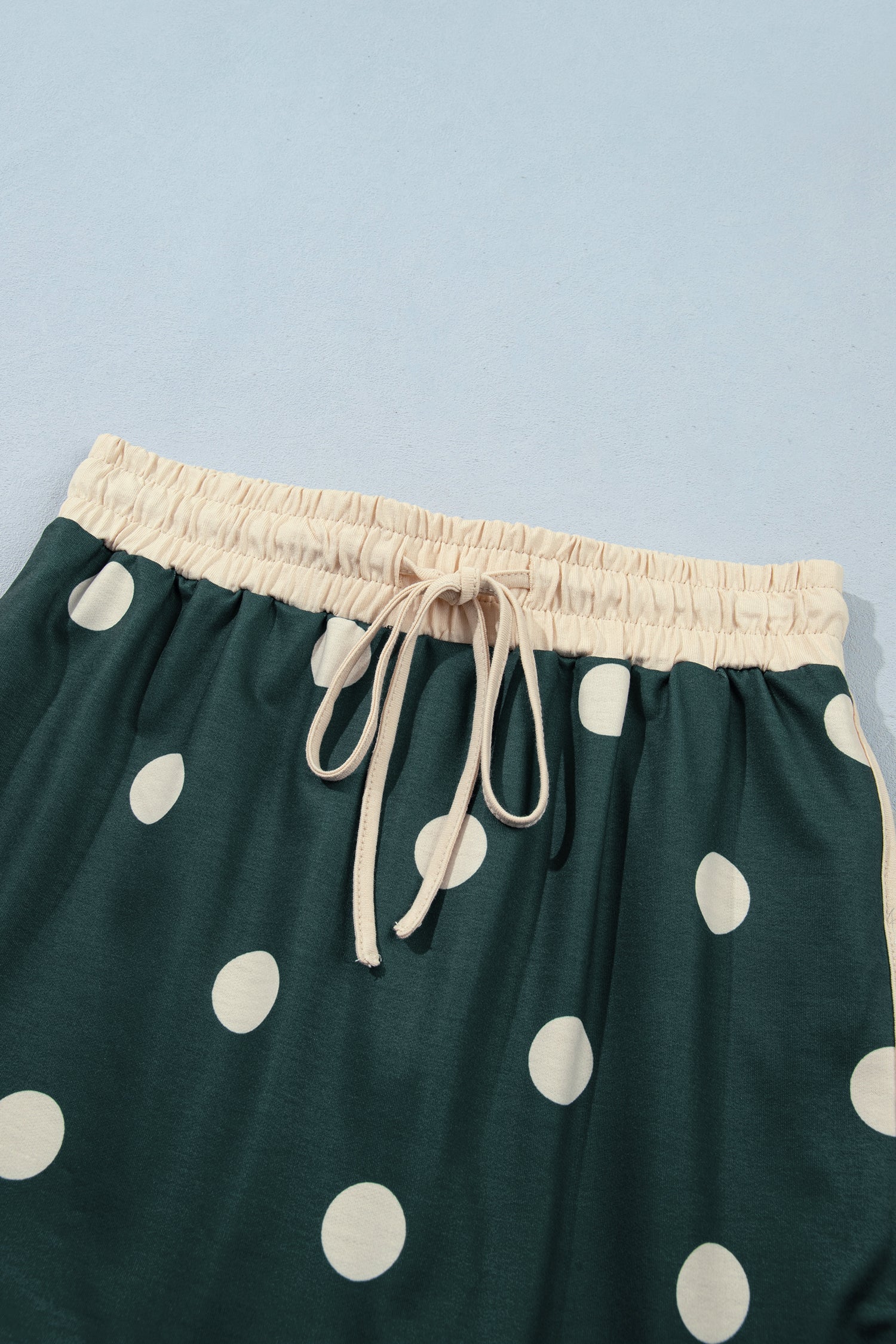 Trim Polka-Dot Print Baggy Pullover Drawcord Skirt 2-Piece Outfit in Green