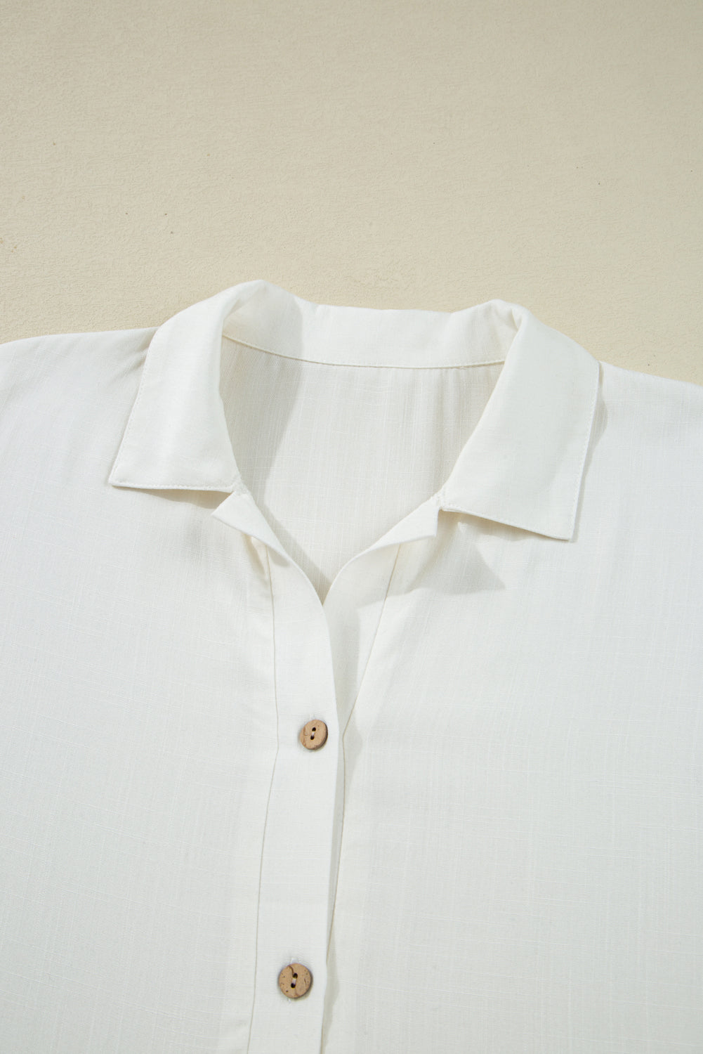 Elastic Cuffs Ruffle Cuffs Puffy Long-Sleeved Button Down Shirt in White