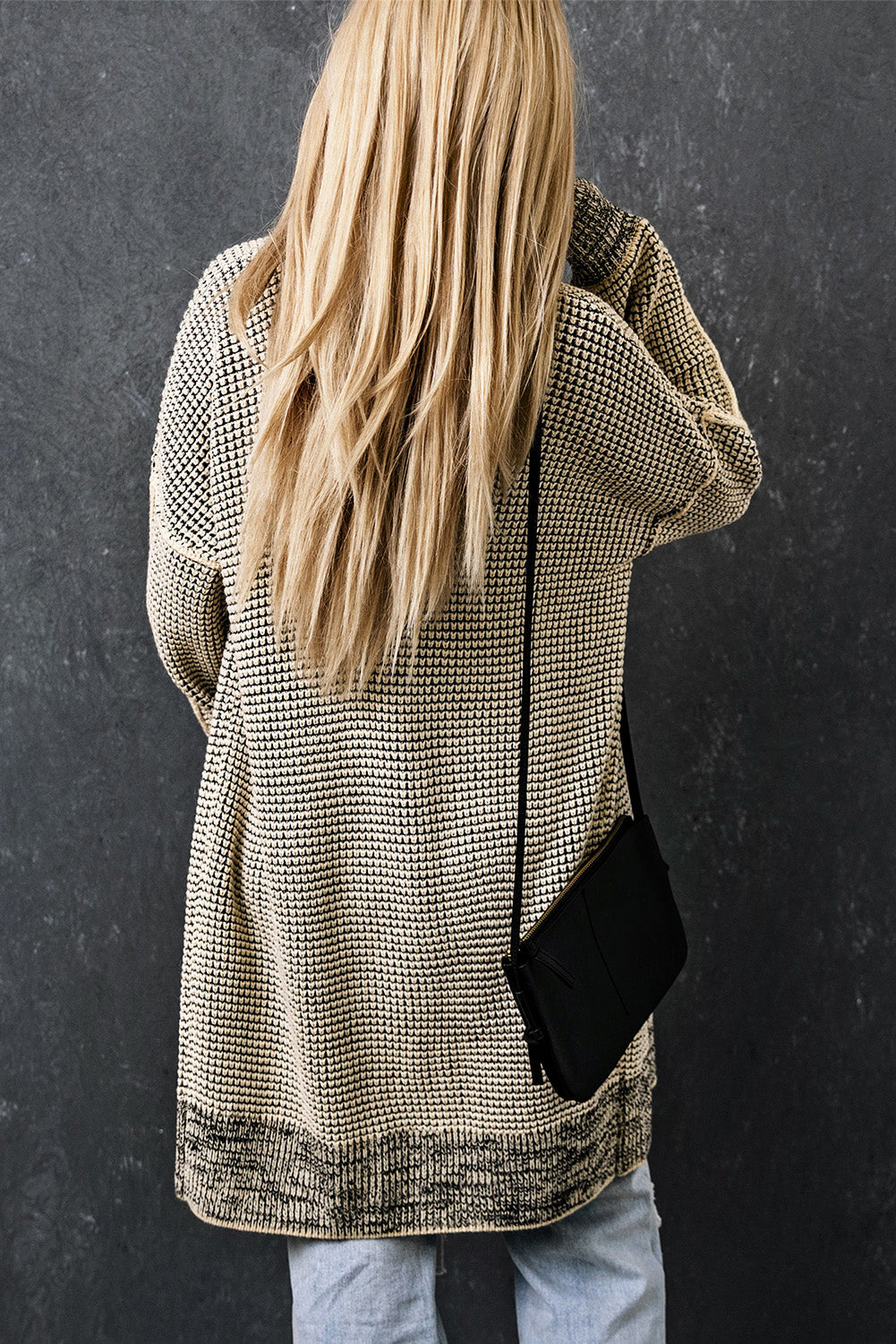 Cardigan for Women Plaid Knitted Long Open Front Apricot