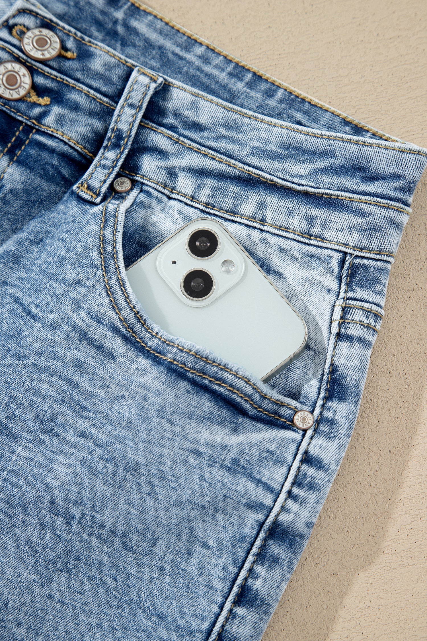 Beau Blue Fashion Blue Acid Wash Pocket Detail Flare Jeans