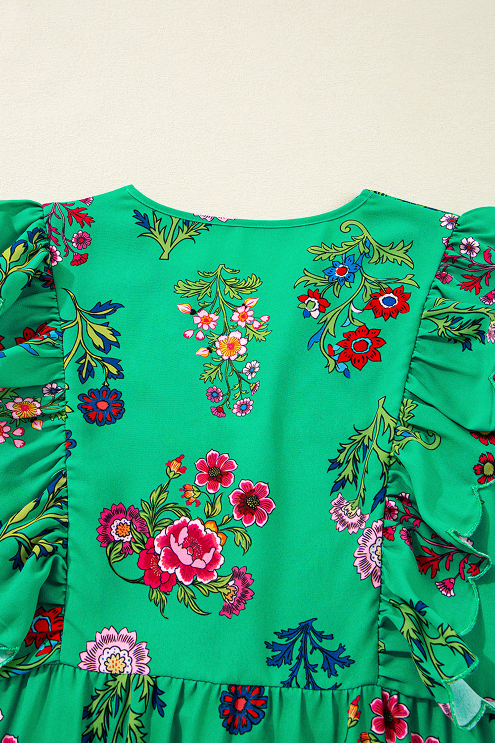 Floral Ruffled Three Quarter Sleeve Button-Front Mini Dress