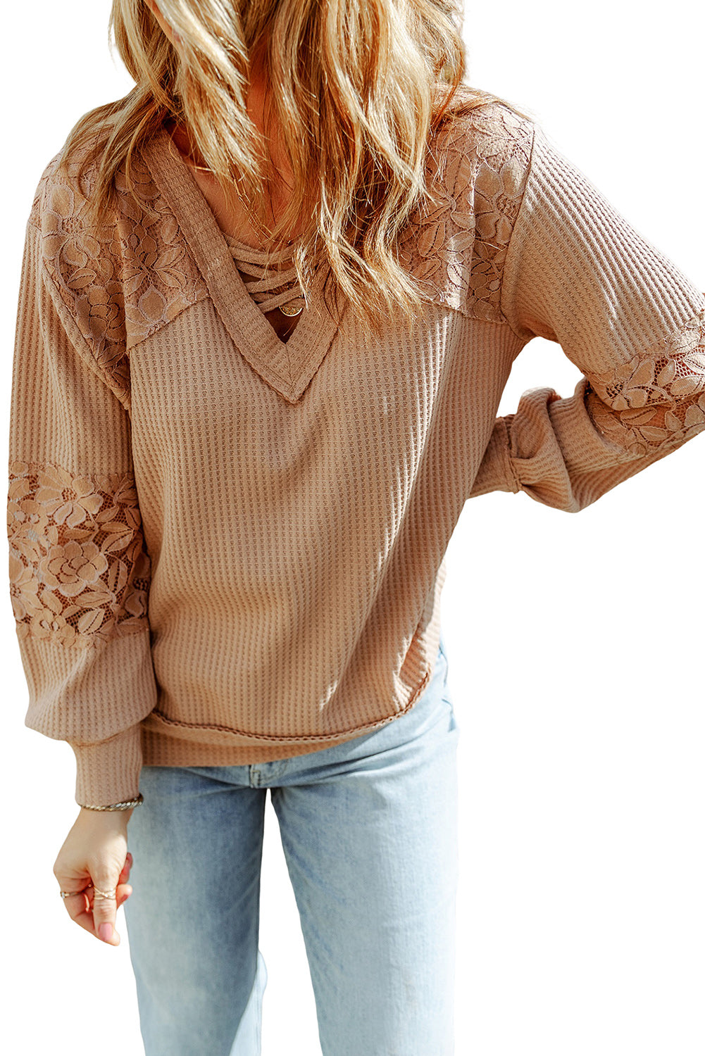 Women's Top Featuring Long-Sleeve Strappy V Neck