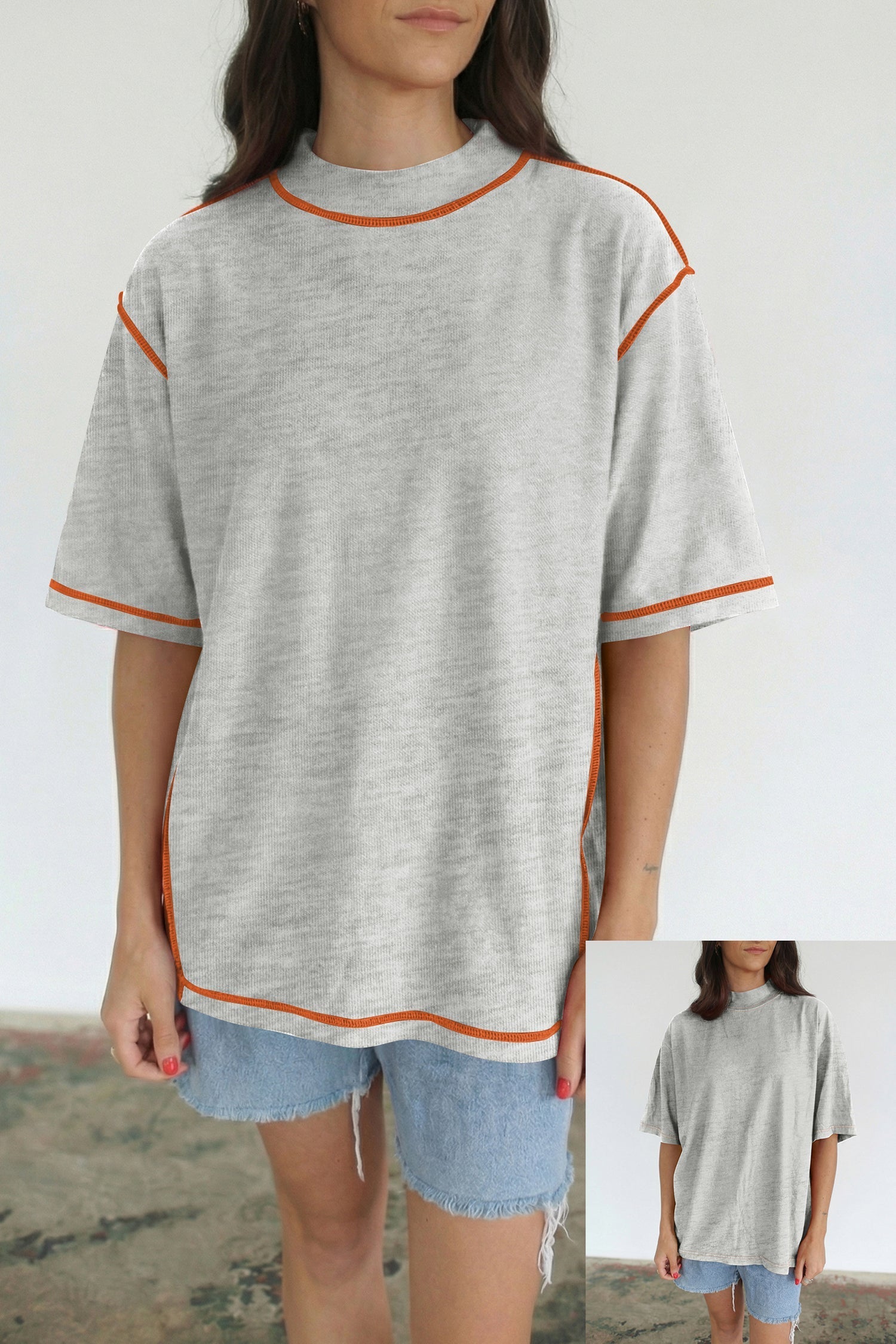 Light Grey Reversible Contrast-Stitched T-Shirt
