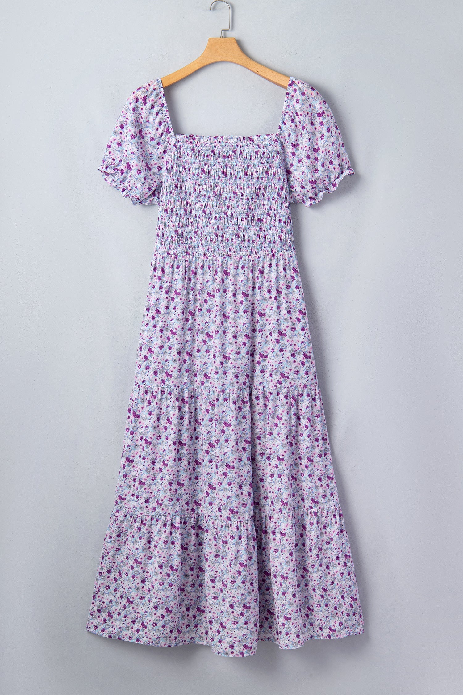 Size Floral-Print Plus Floral-Print Square Neck Smocked Maxi Dress in Purple