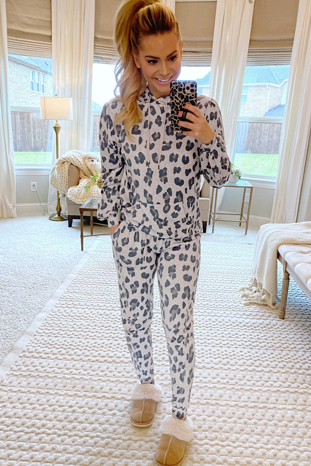 Leopard-Print and Drawcord Hoodie Skinny Pants Lounge Set
