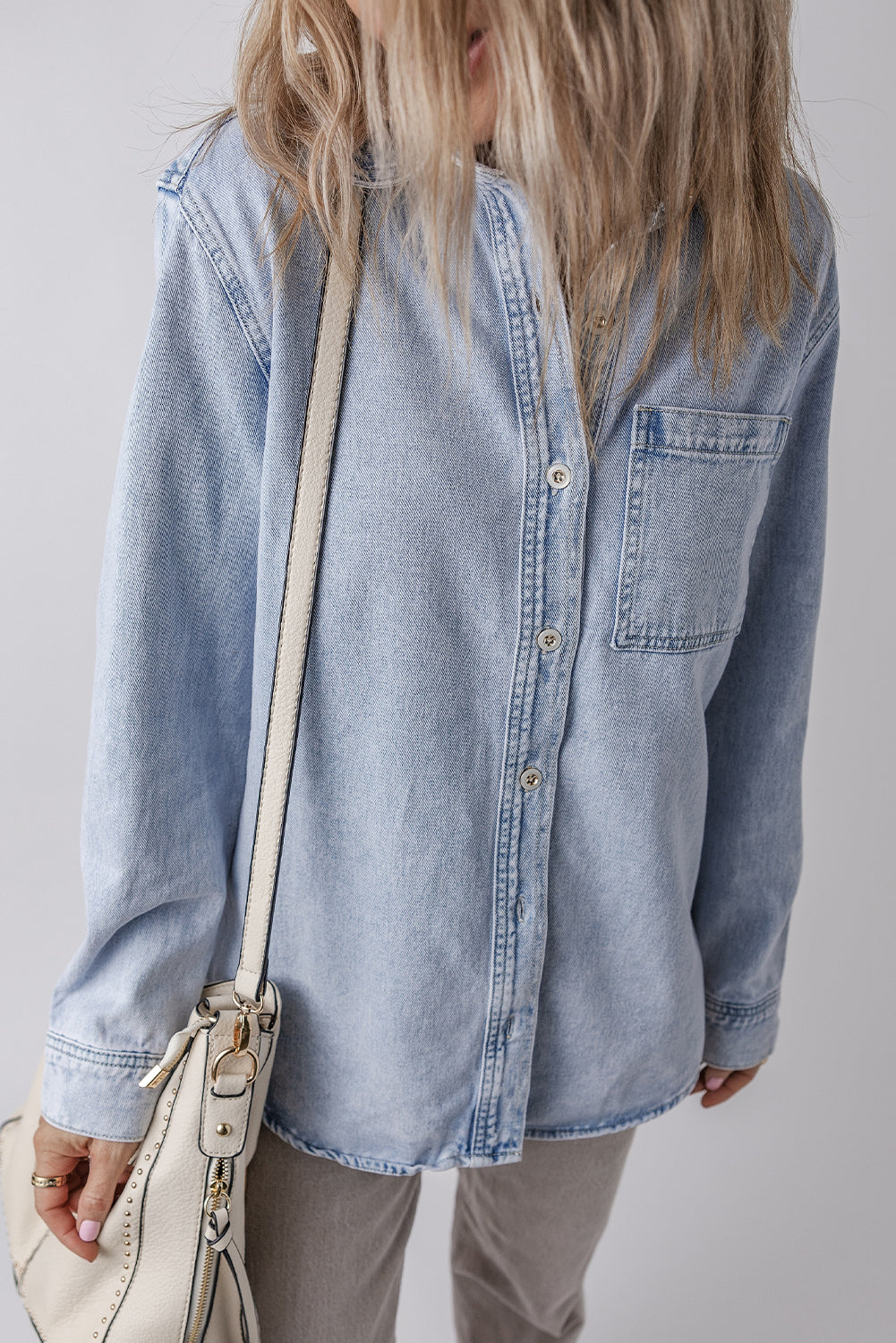Button-Front Chest Pocket Denim Shacket