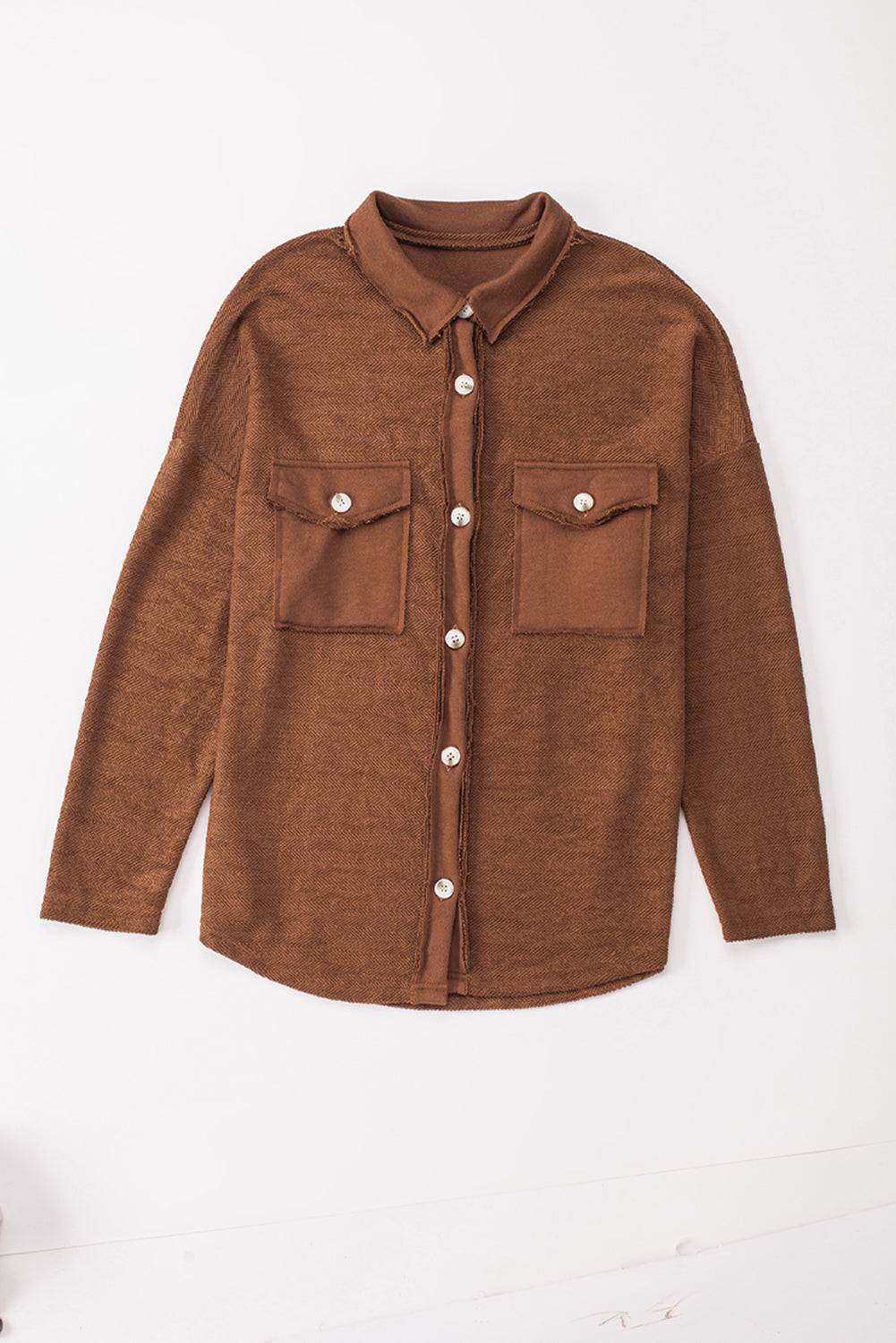 Women's Contrast Flap Pockets Brown Relaxed Shacket