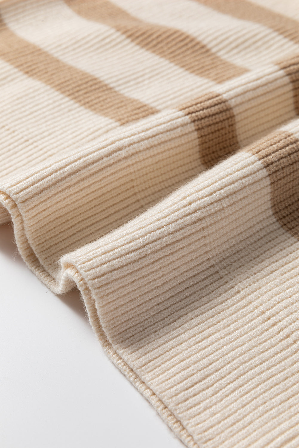 Stripe Zip Rib-Knit Half Collared Knit Top Vest in Khaki