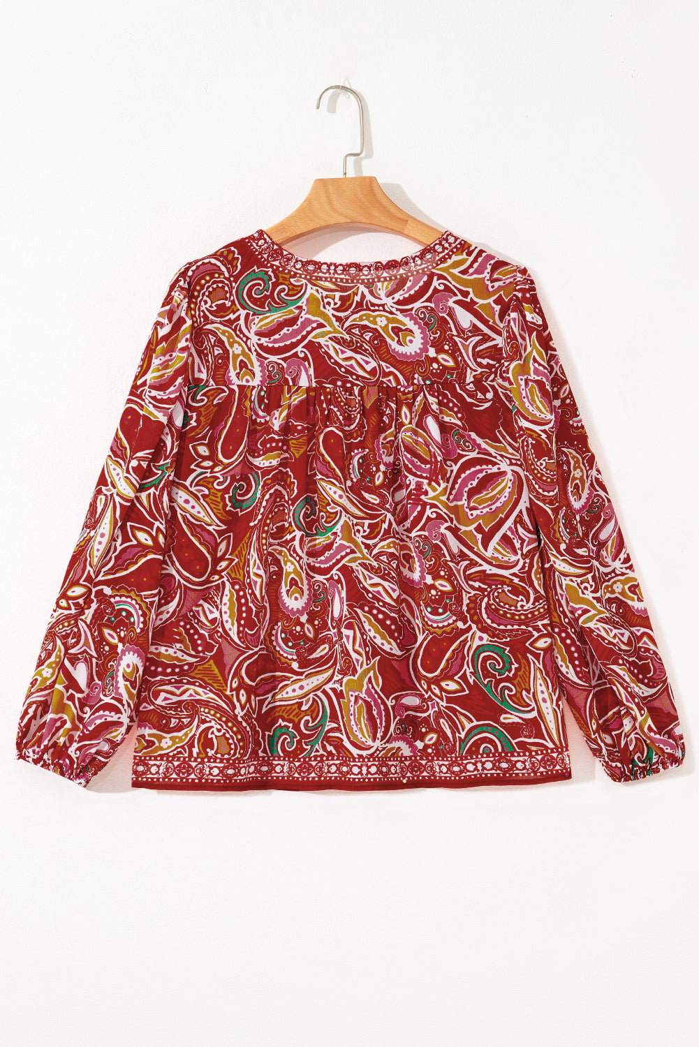 Paisley Print Ethnic Print Tassel Tie Puff Sleeve Boho Blouse